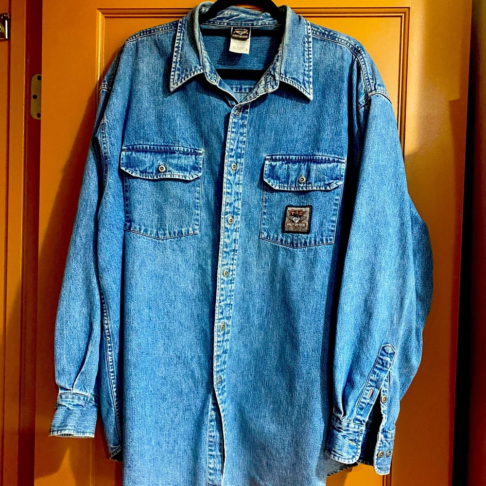Harley Davidson XL long sleeve Warner Bros. denim shirt, LIVE TO RIDE